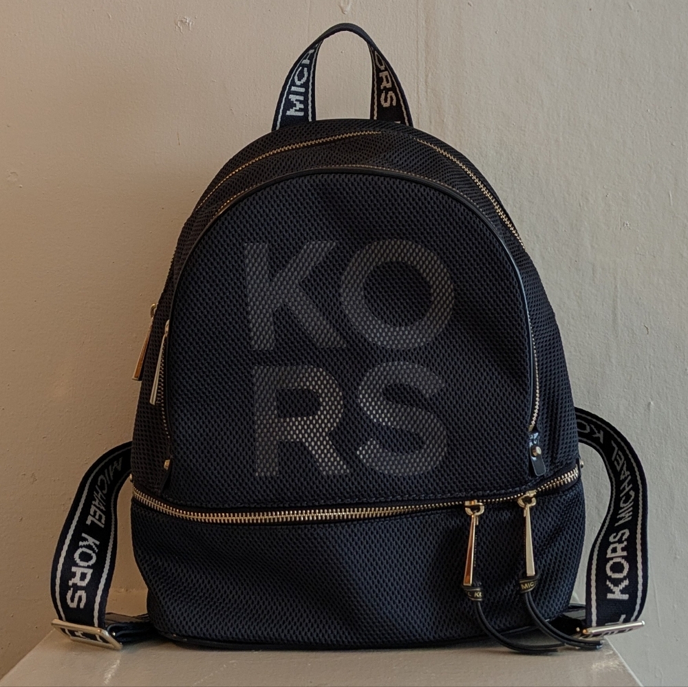 Michael Kors Rhea Navy & Gold Backpack - Picture 2 of 10